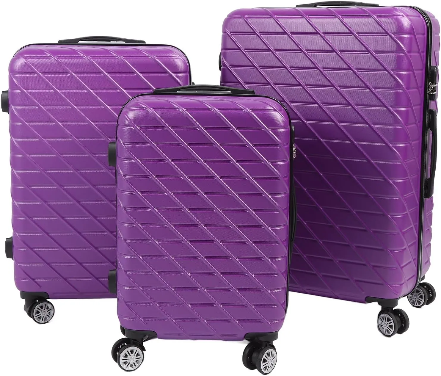 3PCS Heavy Duty Luggage Set, Hardshell Spinner Suitcases with TSA Lock, 150kg Load Capacity, Lightweight ABS Aluminium Alloy, 20in 24in 28in Upright Travel Bags (Purple)