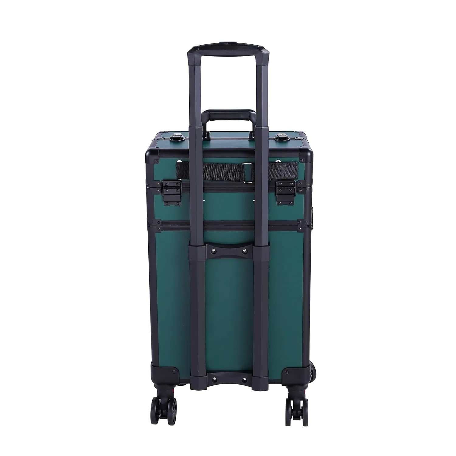 4 in 1 Rolling Makeup Train Case, Professional Aluminum Makeup Travel Organizer Cosmetic Case, Cosmetology Caboodle Case on 360° Wheels, Beauty Storage Luggage Lockable(Dark Green)