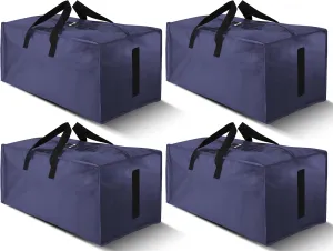 4 Pack Large Strong Moving Bags with Zippers & Carrying Handles - Water-Resistant - Heavy Duty Storage Tote for Space Saving, Fold Flat, Alternative to Moving Box (Blue)