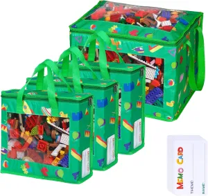 4 Pack Waterproof Toy Storage Bags with Labels,Include 1 Pcs Extra Large and 3 Pcs Large Bags,Oxford Cloth Toy Storage Pouch,Portable Trave Toy Organizer for Board Game, Building Blocks, Puzzle