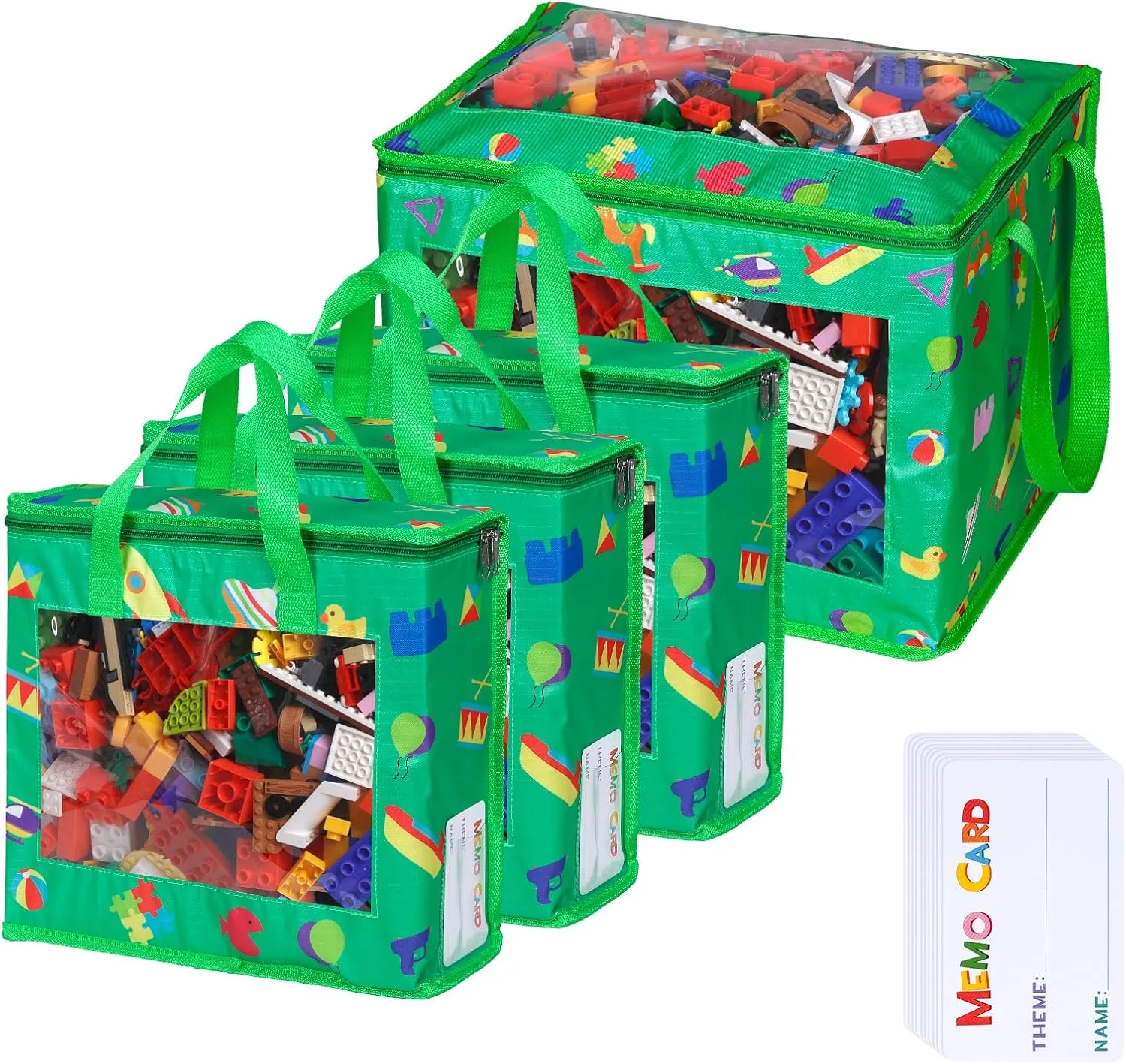 4 Pack Waterproof Toy Storage Bags with Labels,Include 1 Pcs Extra Large and 3 Pcs Large Bags,Oxford Cloth Toy Storage Pouch,Portable Trave Toy Organizer for Board Game, Building Blocks, Puzzle