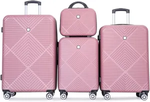 4-Piece ABS Luggage Set (14"/20"/24"/28") - Lightweight Hardshell Suitcases with Aircraft Spinner Wheels & Makeup Case - Carry-On & Checked Luggage (Pink   ABS)