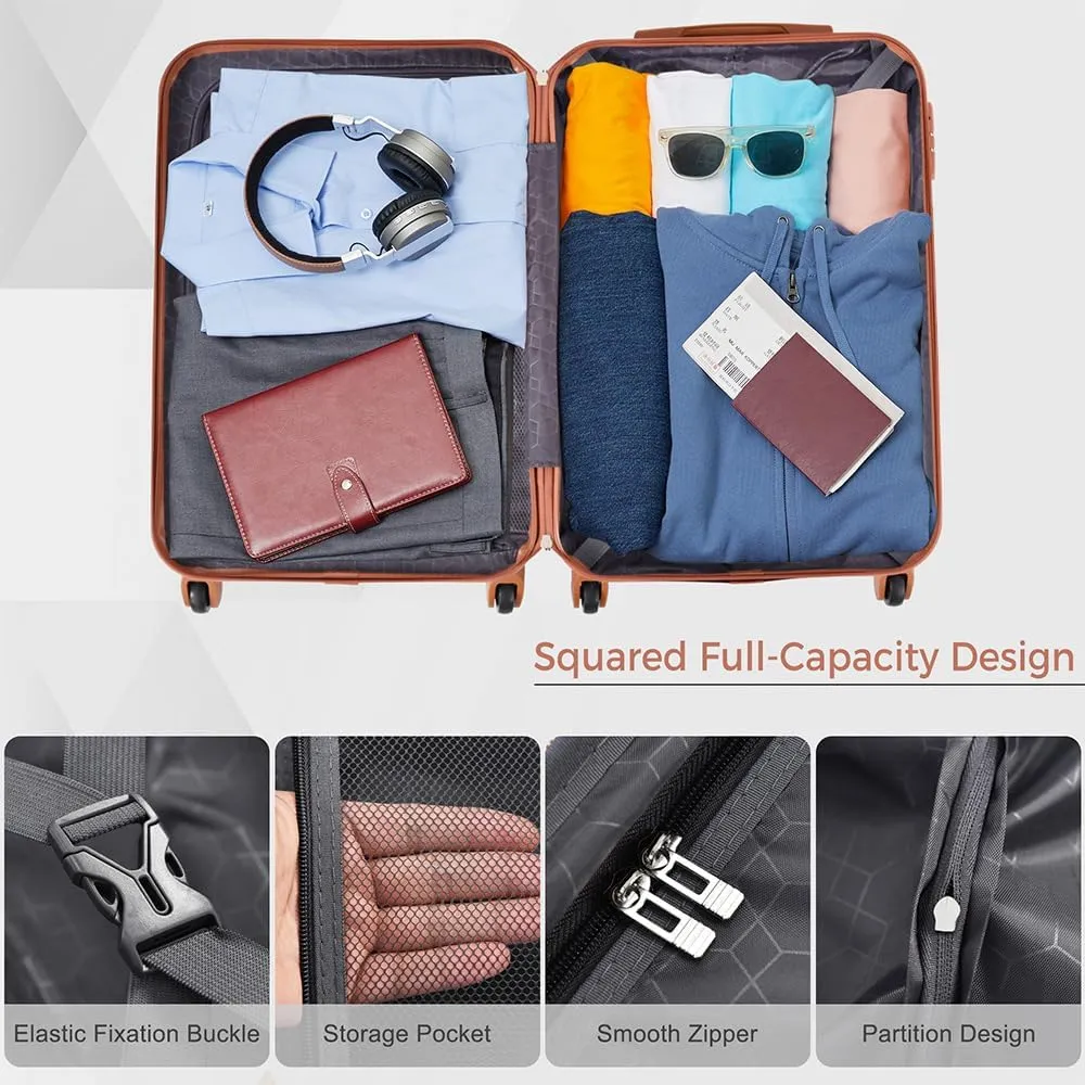 4-Piece Luggage Set with Travel Bag, 28/24/20 inch ABS Suitcases, 360° Spinner Wheels, TSA Lock，Carry on Luggage (black & brown)