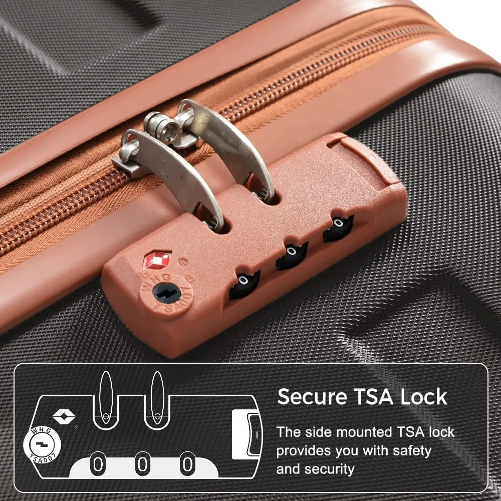 4-Piece Luggage Set with Travel Bag, 28/24/20 inch ABS Suitcases, 360° Spinner Wheels, TSA Lock，Carry on Luggage (black & brown)