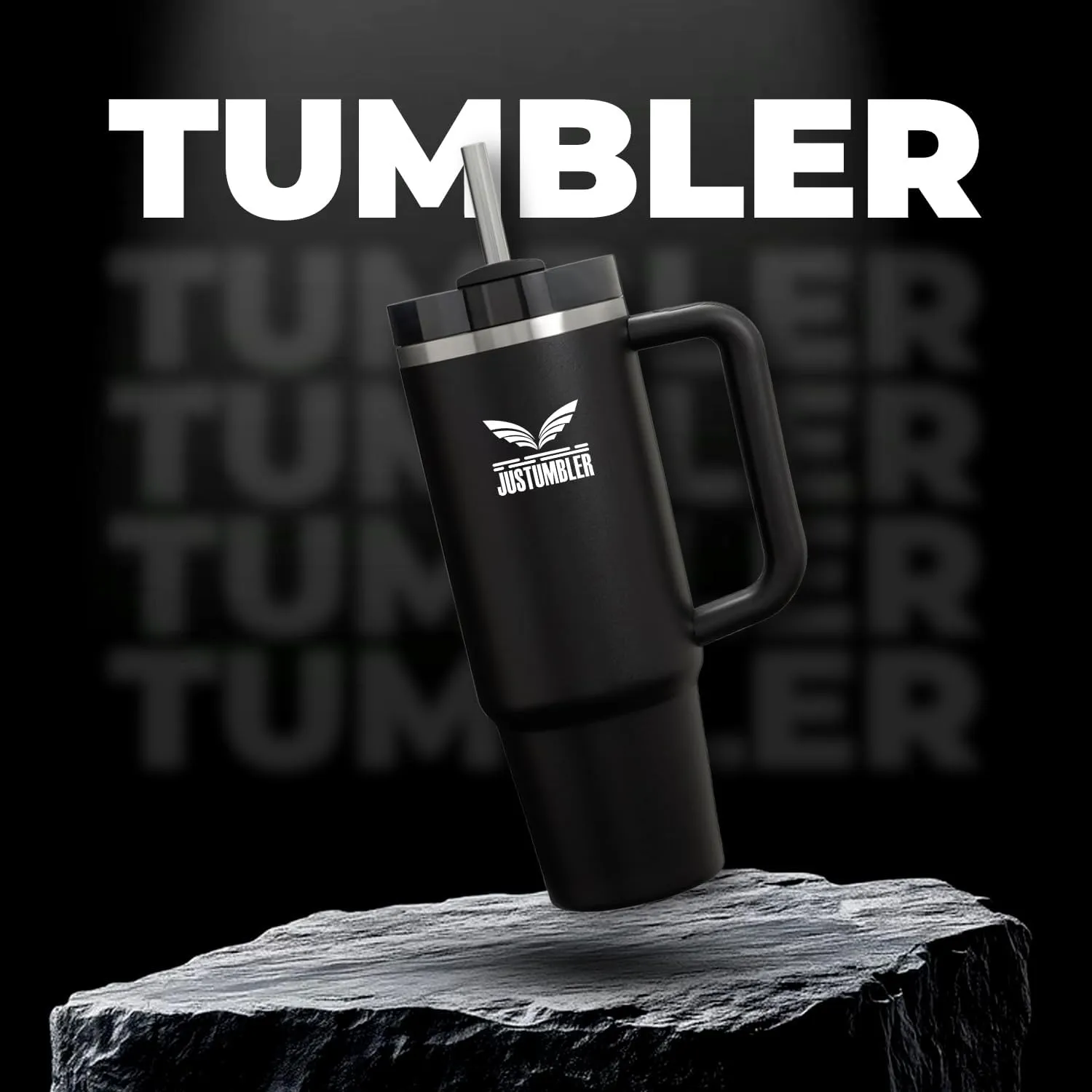 40 Oz Tumbler with Handle - Leak Proof Insulated Tumbler with Straw & Lid - BPA-free Stainless Steel Tumbler includes Silicone Boot, 3 Straws, 2 Straw Caps, & Cleaning Brush - Black