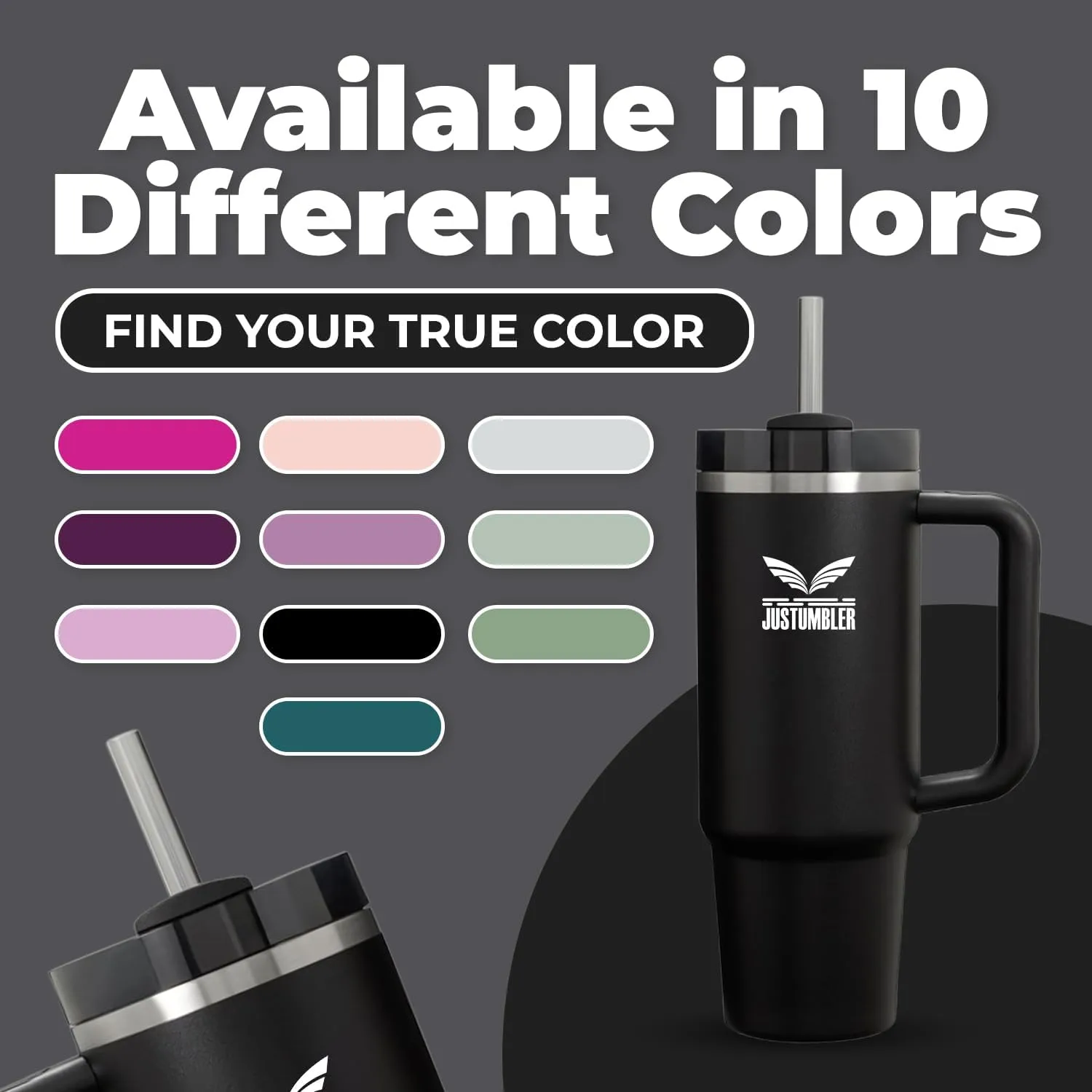 40 Oz Tumbler with Handle - Leak Proof Insulated Tumbler with Straw & Lid - BPA-free Stainless Steel Tumbler includes Silicone Boot, 3 Straws, 2 Straw Caps, & Cleaning Brush - Black