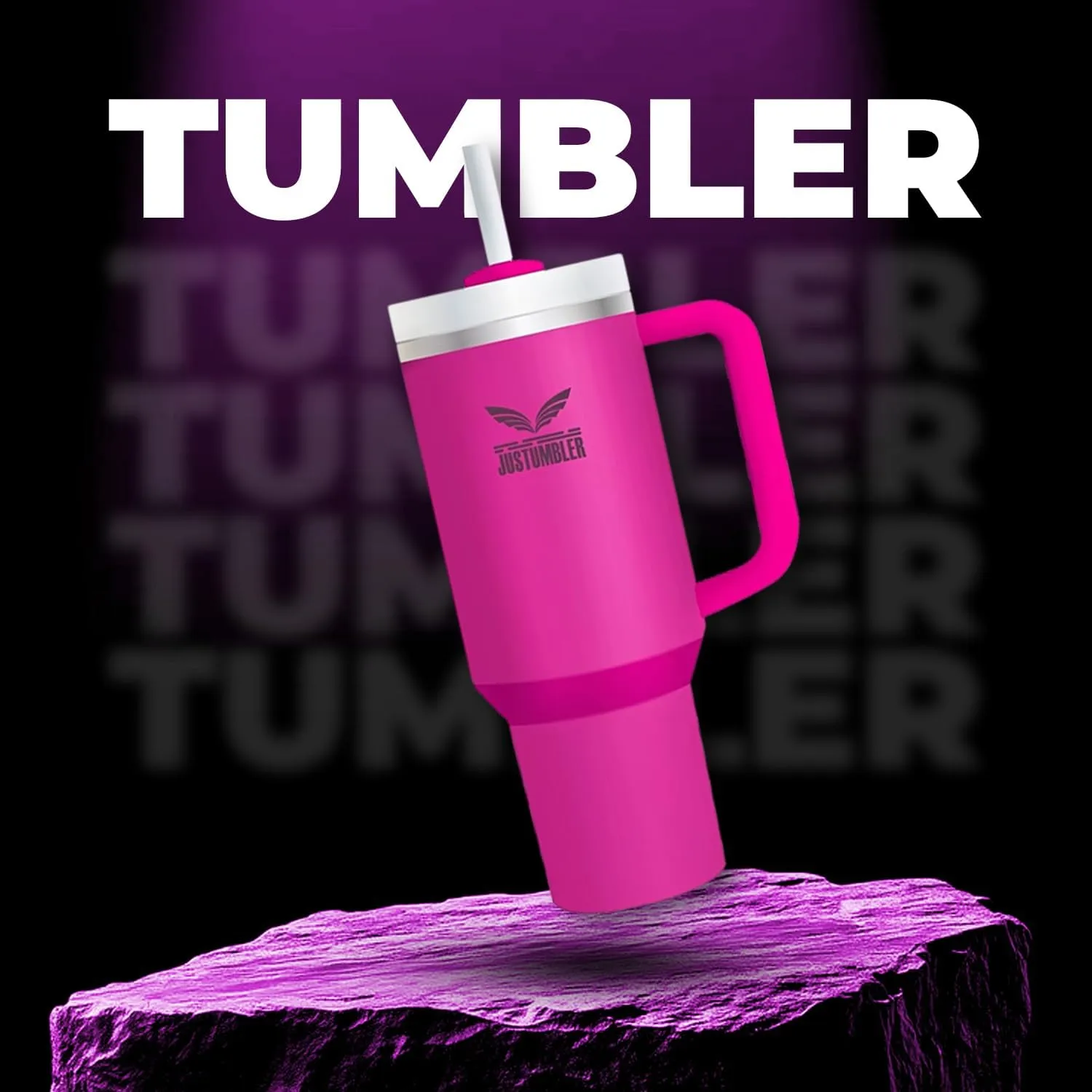 40 Oz Tumbler with Handle - Leak Proof Insulated Tumbler with Straw & Lid - BPA-free Stainless Steel Tumbler includes Silicone Boot, 3 Straws, 2 Straw Caps, & Cleaning Brush - Fuchsia