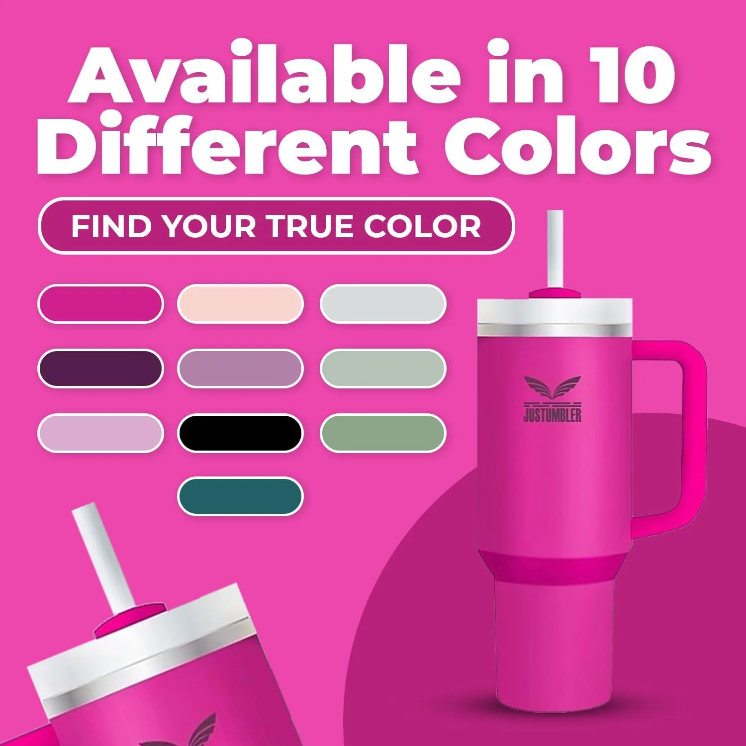 40 Oz Tumbler with Handle - Leak Proof Insulated Tumbler with Straw & Lid - BPA-free Stainless Steel Tumbler includes Silicone Boot, 3 Straws, 2 Straw Caps, & Cleaning Brush - Fuchsia