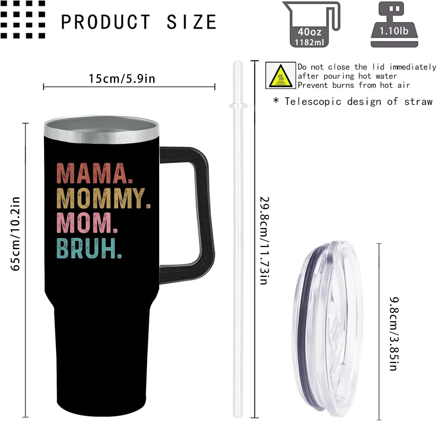 40oz Tumbler with Handle Mama Mommy Mom Bruh Tumbler Insulated for Hot and Cold Tumbler with Lids and Straws for Women