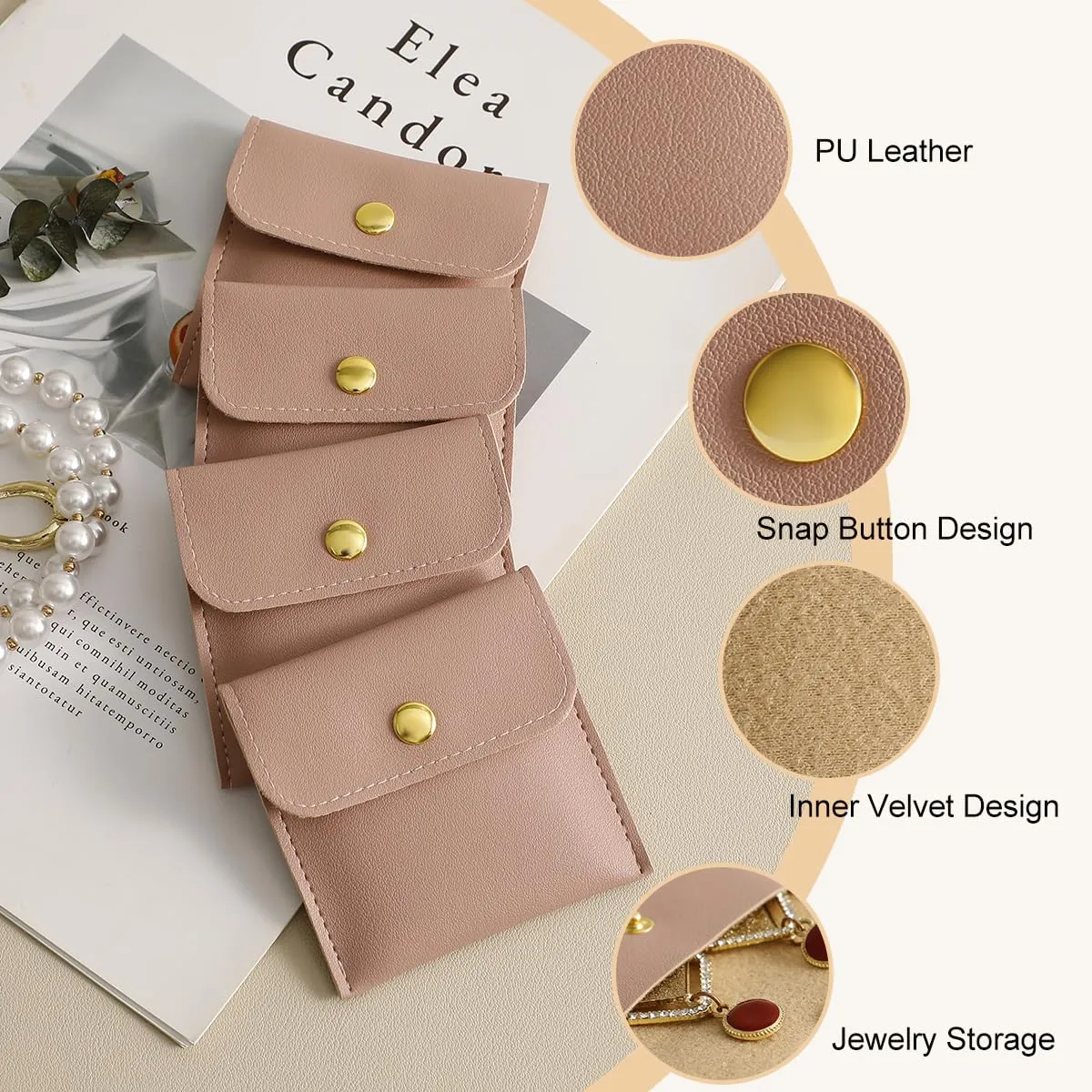 40pcs PU Leather Small Bags for Jewelry 8 x 8cm Snap Button Jewelry Packaging Bag Dark Pink Luxury Small Favor Bags Jewelry Gift Bags for Earrings Necklaces Bracelet Ring