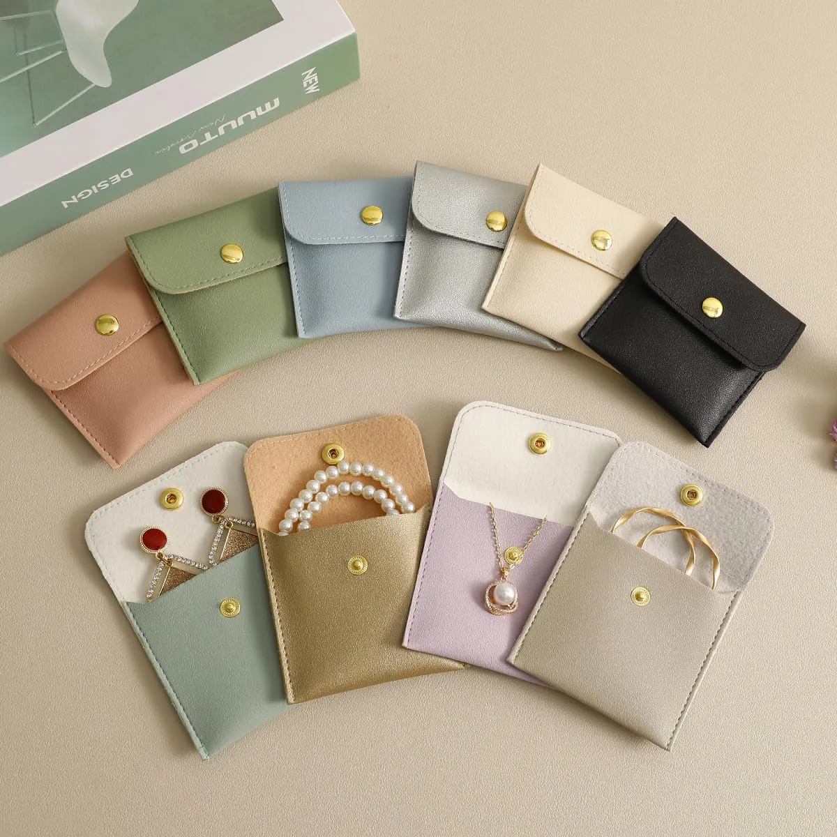 40pcs PU Leather Small Bags for Jewelry 8 x 8cm Snap Button Jewelry Packaging Bag Dark Pink Luxury Small Favor Bags Jewelry Gift Bags for Earrings Necklaces Bracelet Ring