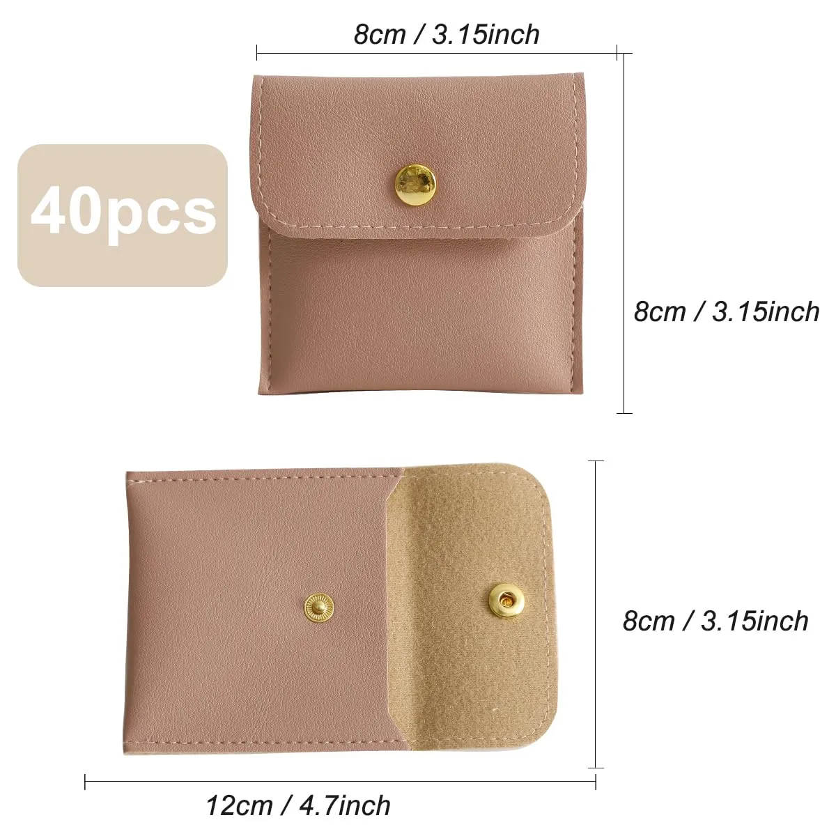 40pcs PU Leather Small Bags for Jewelry 8 x 8cm Snap Button Jewelry Packaging Bag Dark Pink Luxury Small Favor Bags Jewelry Gift Bags for Earrings Necklaces Bracelet Ring