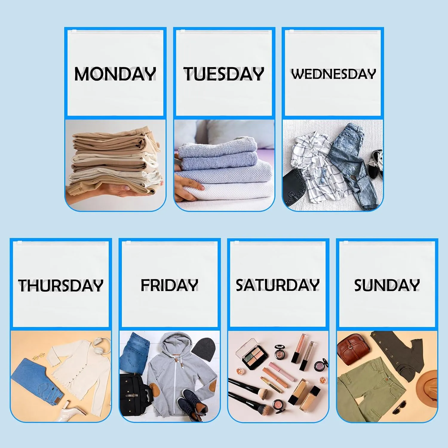 42Pcs Packing Cubes for Days of Week,Frosted Travel Organizer Pouches for Suitcases Packaging Bags Luggage Packing Cubes Packing Organizers Days of Week Travel Pouches for Home Storage Organizing Bags