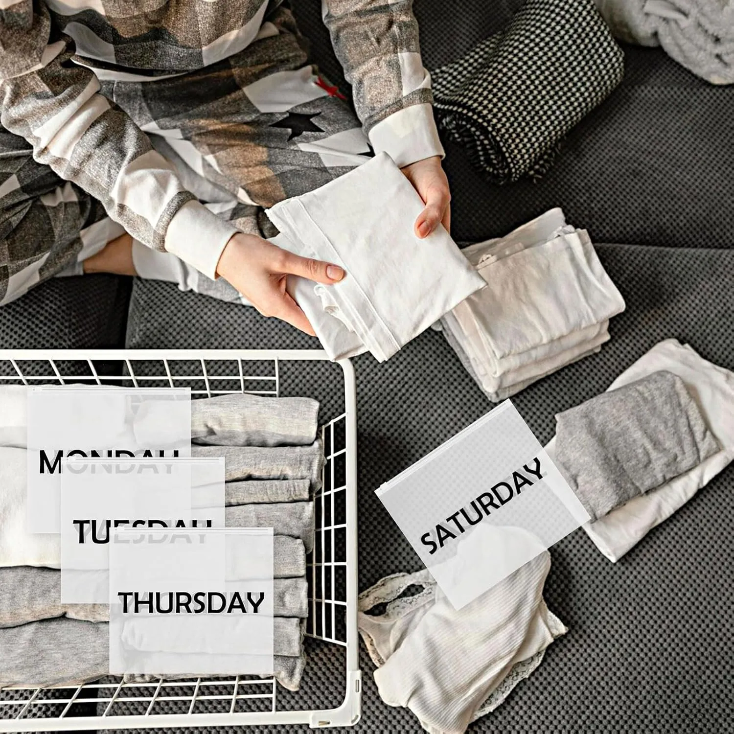 42Pcs Packing Cubes for Days of Week,Frosted Travel Organizer Pouches for Suitcases Packaging Bags Luggage Packing Cubes Packing Organizers Days of Week Travel Pouches for Home Storage Organizing Bags