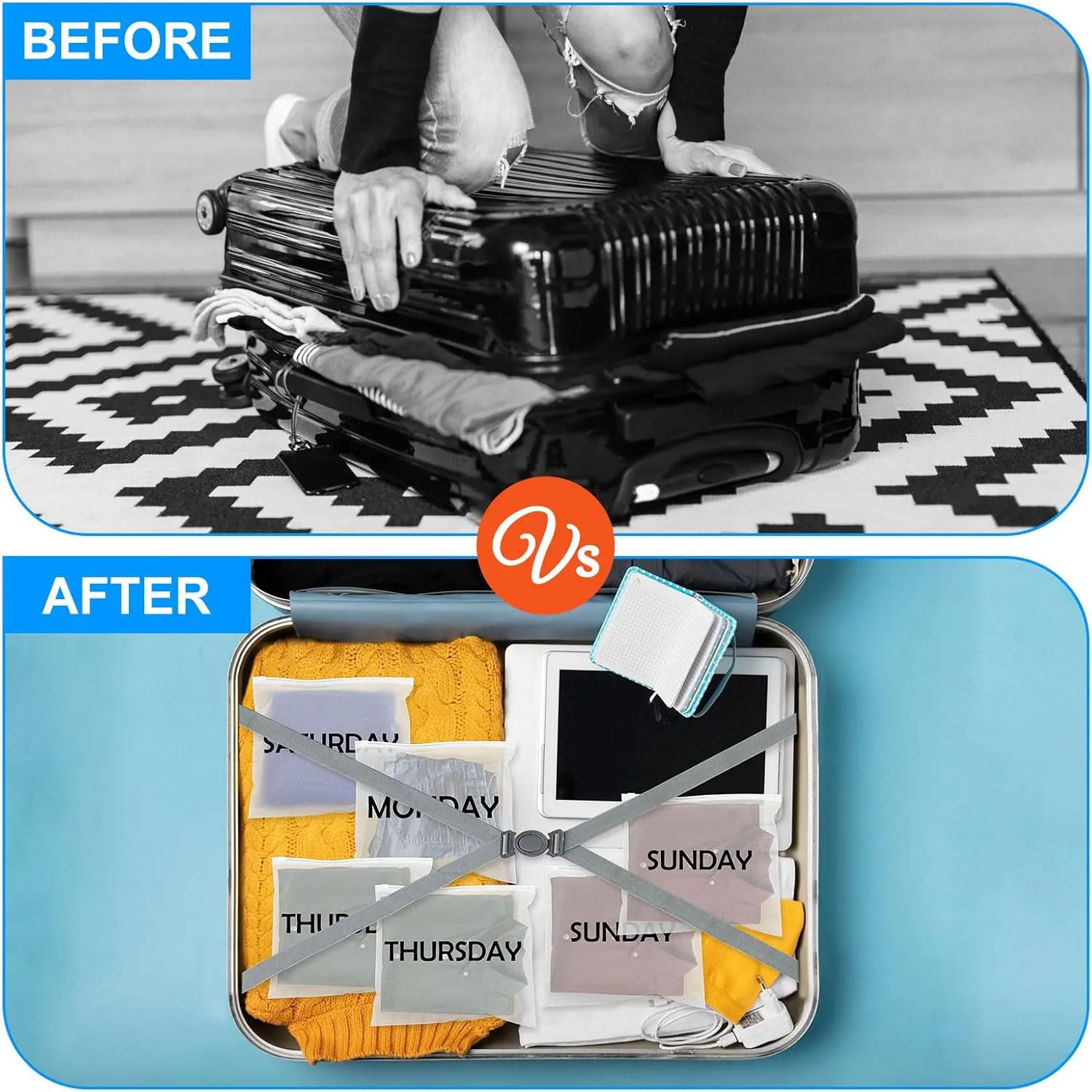 42Pcs Packing Cubes for Days of Week,Frosted Travel Organizer Pouches for Suitcases Packaging Bags Luggage Packing Cubes Packing Organizers Days of Week Travel Pouches for Home Storage Organizing Bags