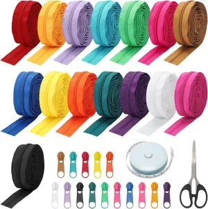 45 Yards 15 Colors #5 Nylon Coil Zippers with 90Pcs Pull Heads, Scissor, Ruler, Assorted Lengths Sewing Zipper for DIY Sewing Crafts Zipper Tape for Clothes, Bag, Purse Making Supplies Kit (Model 2)