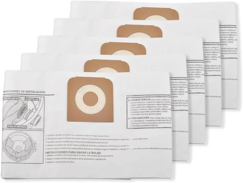 5 Pack 38735 Fine Dust Wet/Dry Vacuum Dust Collection Bags For CRAFTSMAN 12 Gallon Shop Vacuums, Replacement Fine Dust Bag Part# CMXZVBE38735