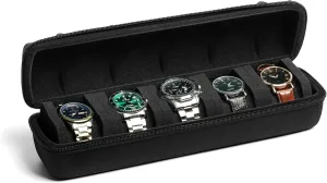 5 watch travel case roll, Portable watch carry case roll storage organizer box for men and women with soft foam pillows snug fit all size watches up to 60mm face