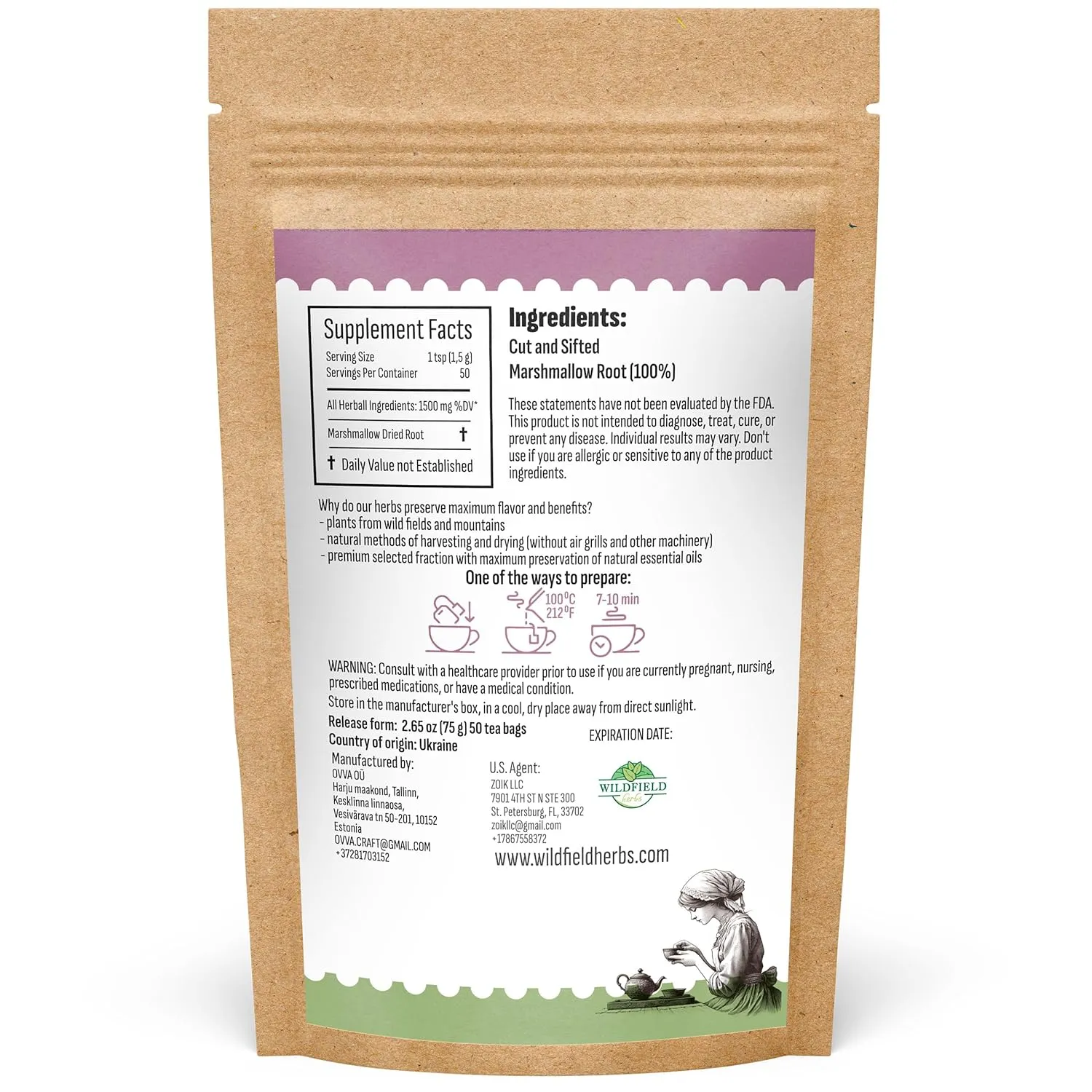 50 Bags Dried Marshmallow Root Tea Marshmallow Root Herb Herbal Tea (Althaea Officinalis) - 50 Count Bags Cut Sifted Herb Raíz De Malvavisco