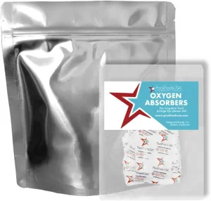 50 Pack - 7 Mil - Quart Seal-Top Stand Up Mylar Bags - 200cc Oxygen Absorbers - Rounded Corners - Long-Term Food Storage Guide