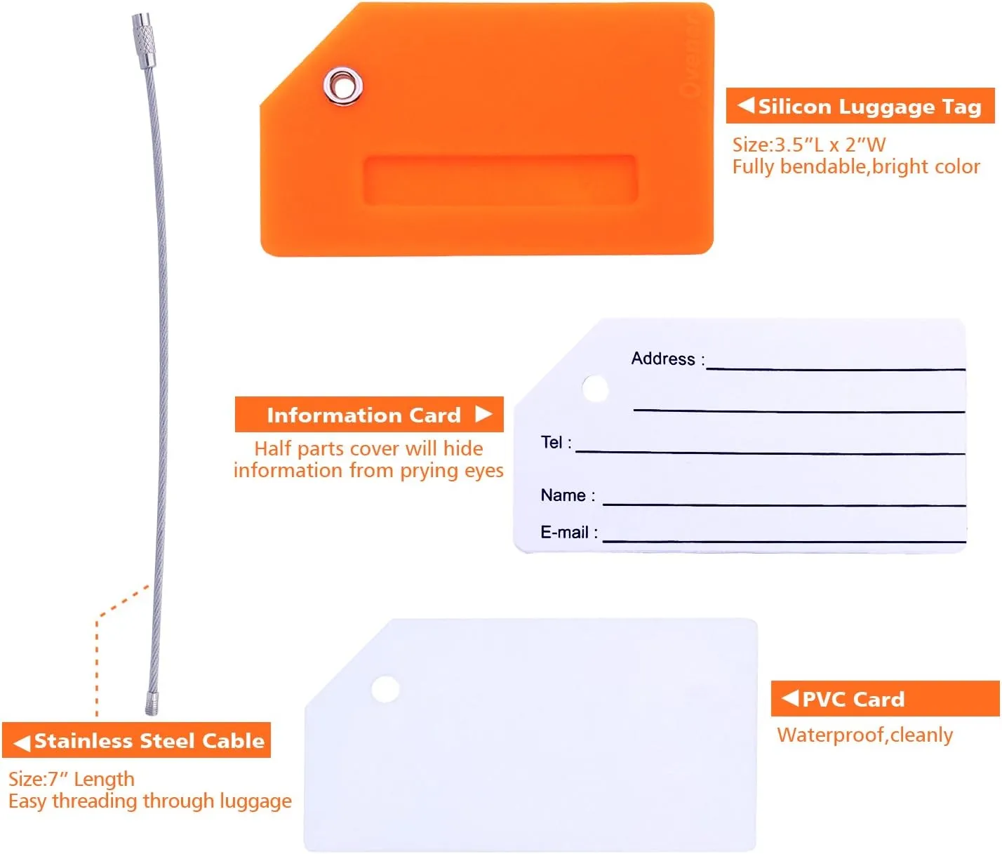 5Pack Silicone Luggage Tag with Name ID Card Perfect to Quickly Spot Luggage Suitcase by Ovener