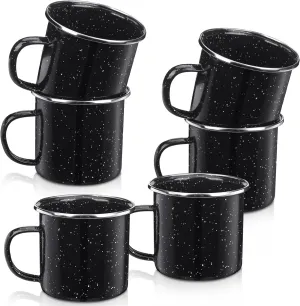 6 Pcs Enamel Camping Mugs Small Coffee Mugs Tea Cups Portable Vintage Campfire Camping Cups Bulk with Handle for Coffee Tea Home Picnic Travel Indoor and Outdoor Activities,12 oz (Black)