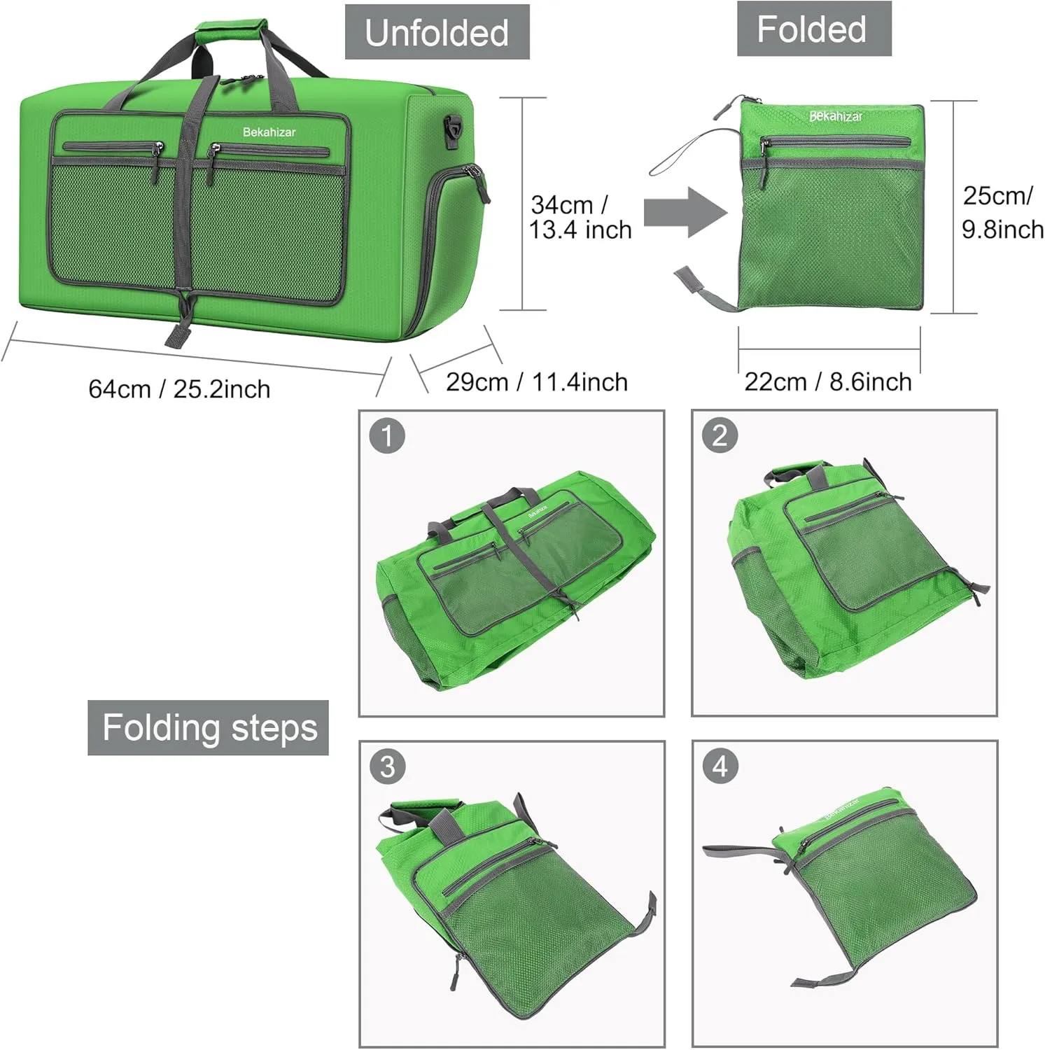 60L Duffle Bag 25 Inch Large Travel Bag Lightweight Foldable Weekend Duffel with Shoe Compartment Shoulder Strap for Men Women (Dark Green)