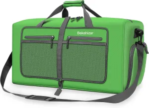 60L Duffle Bag 25 Inch Large Travel Bag Lightweight Foldable Weekend Duffel with Shoe Compartment Shoulder Strap for Men Women (Dark Green)