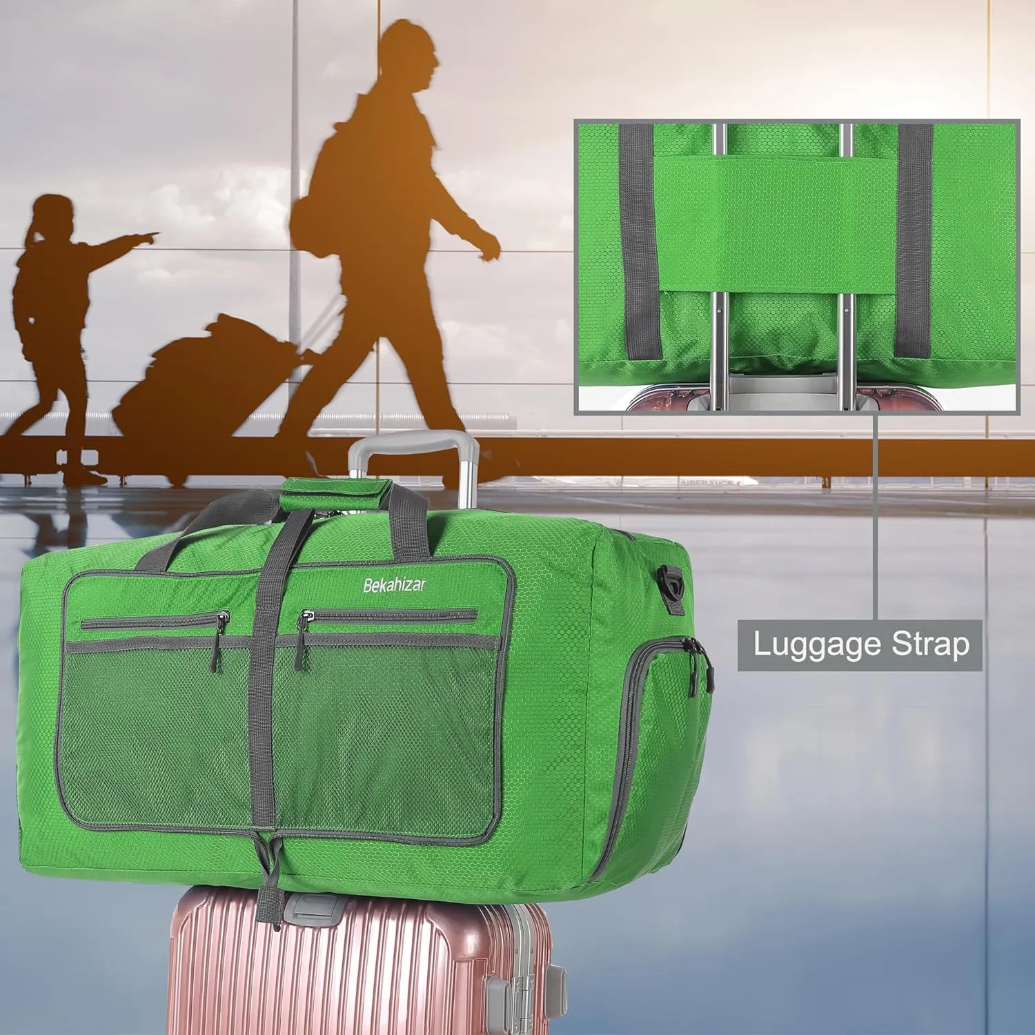 60L Duffle Bag 25 Inch Large Travel Bag Lightweight Foldable Weekend Duffel with Shoe Compartment Shoulder Strap for Men Women (Dark Green)