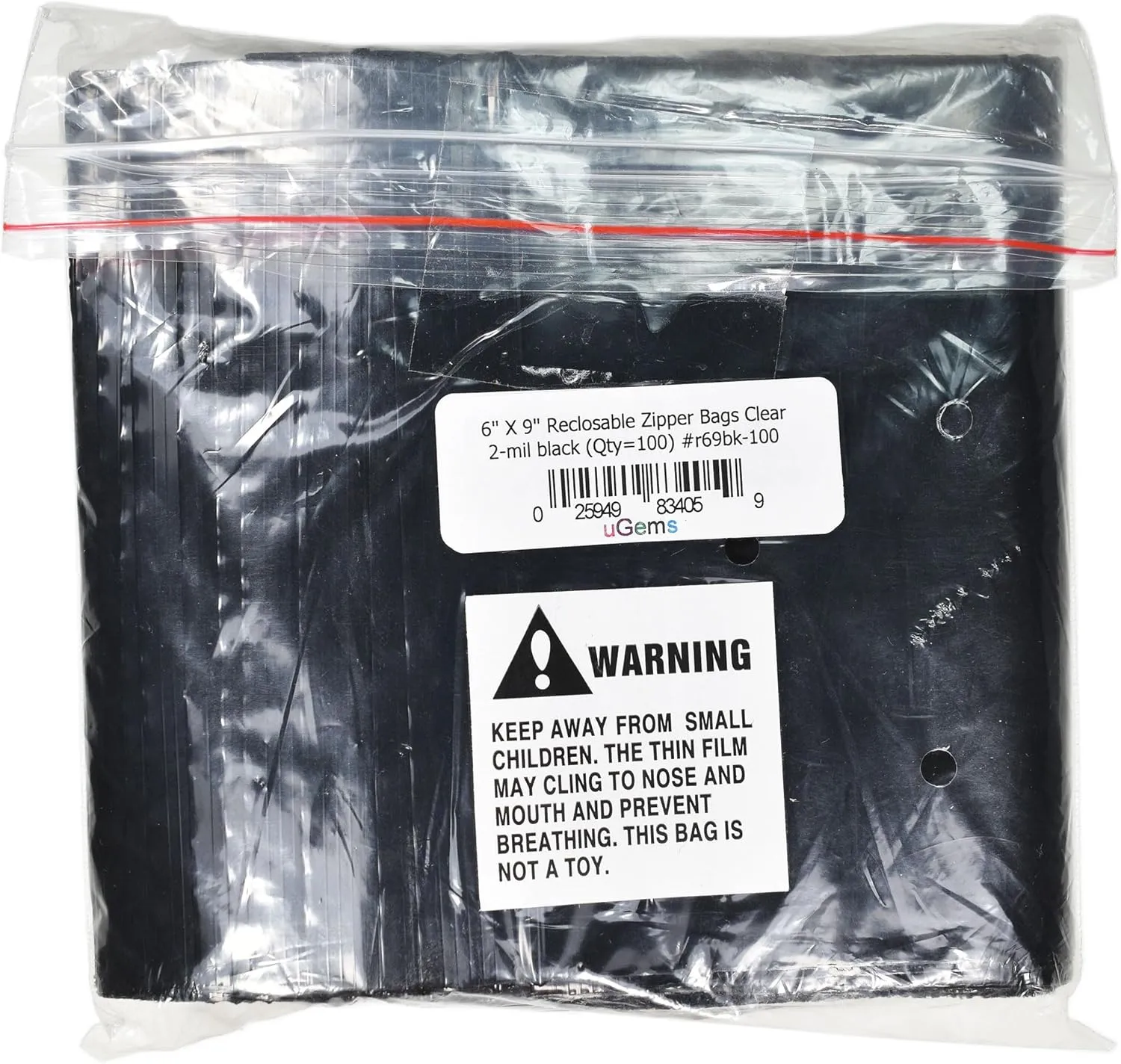 6" x 9" Black Resealable Zip Lock Bags -100 Pack of Opaque Plastic Storage Bags for Privacy, Light Protection, and Food Storage Ideal for Crafts, Tools, Office Supplies SKU r69bk-100