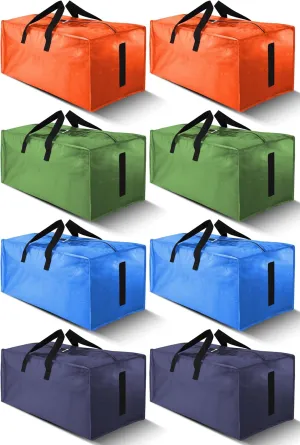8 Pack Large Strong Moving Bags with Zippers & Carrying Handles - Water-Resistant - Heavy Duty Storage Tote for Space Saving, Fold Flat, Alternative to Moving Box (Multicolored)