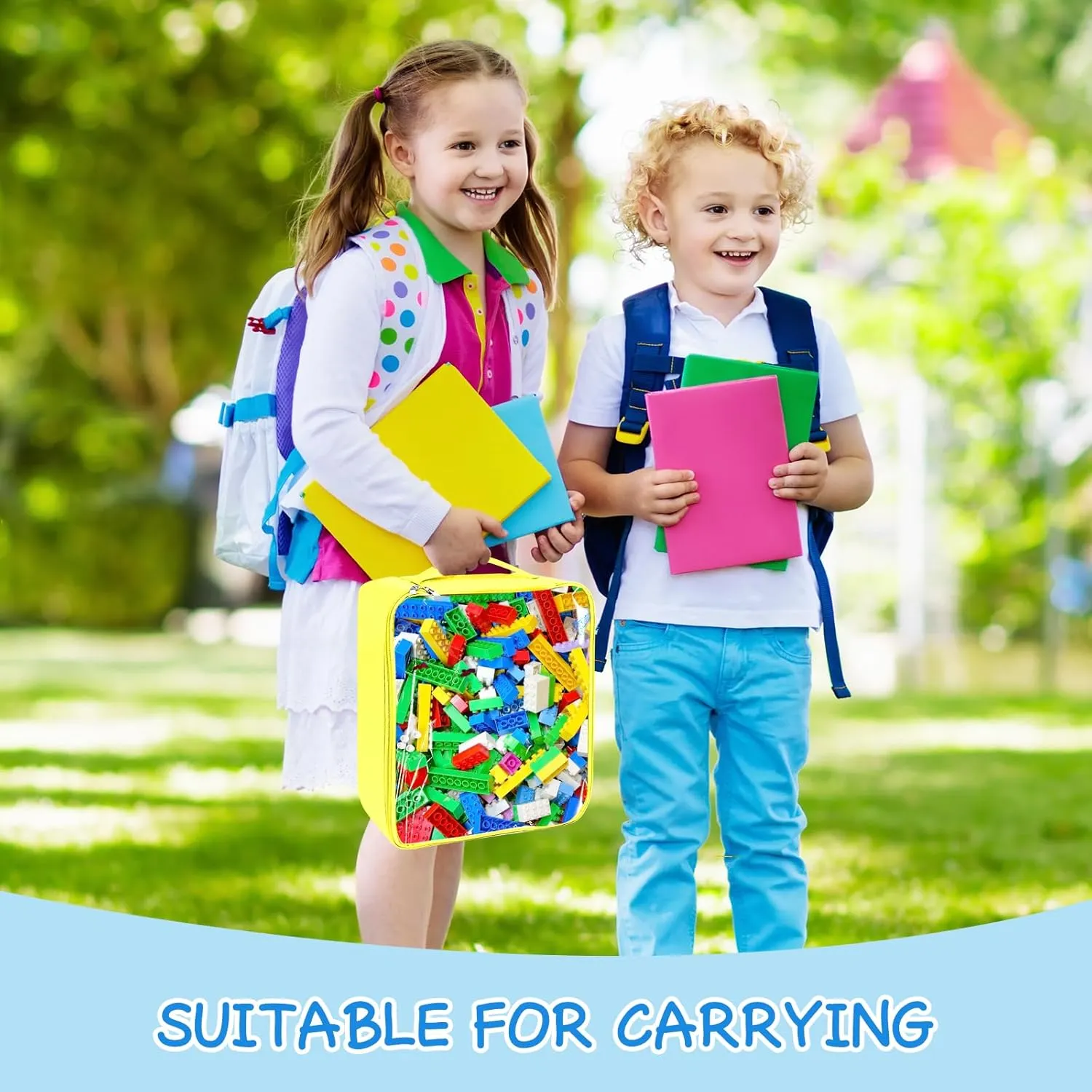 8 Packs Toy Storage Bags with Zipper, Clear PVC Organizing Bags, Reusable Toy Storage Organizer with Portable Handle, Travel Waterproof Organizer Bags for Building Blocks, Puzzle, Toys and Books
