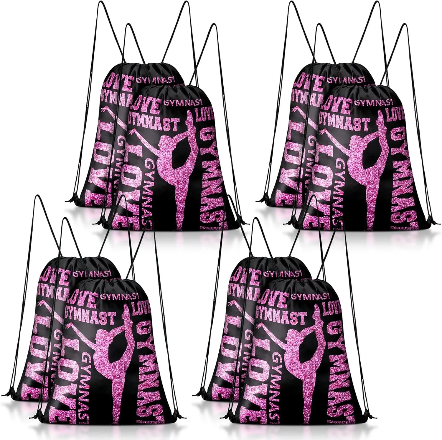 8 Pcs Gymnastics Drawstring Bags Party Favor String Bag Gymnastics Bags Gift Goodie Sack Bags for Gym Class Sports Team (Black)