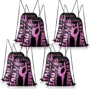 8 Pcs Gymnastics Drawstring Bags Party Favor String Bag Gymnastics Bags Gift Goodie Sack Bags for Gym Class Sports Team (Black)