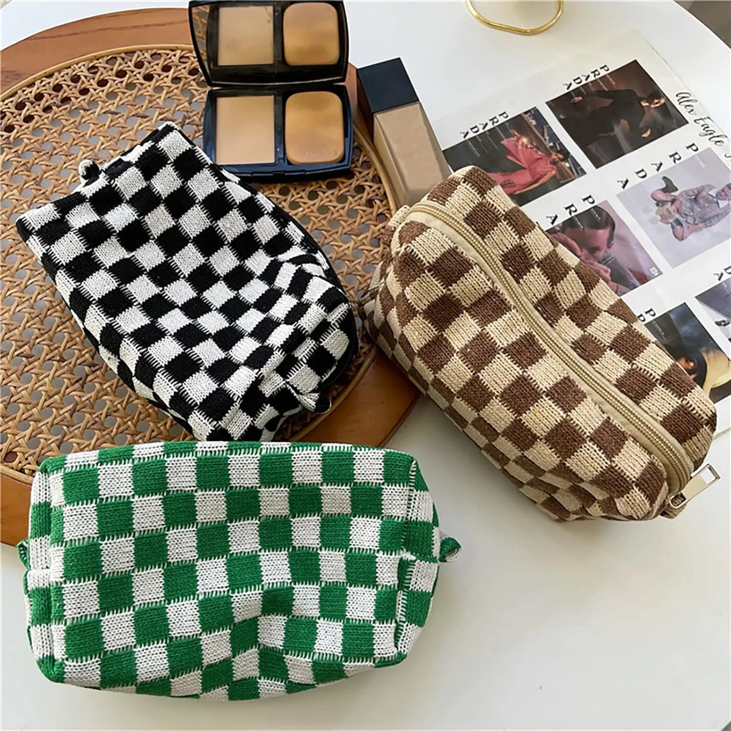 8pcs Checkered Makeup Bag Cosmetic Bag for Women,4Pcs Large Capacity Y2k Makeup Bags and 4Pcs Pencil Case Makeup Brushes Storage Bag Travel Toiletry Bag Organizer