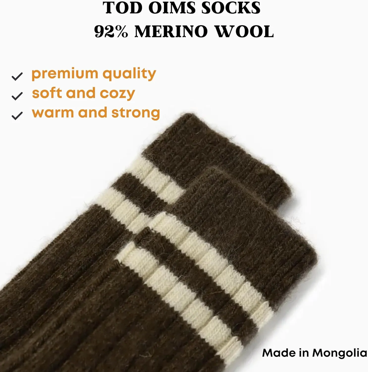 92% Merino Wool Socks Crew Cozy Heavyweight Hiking Travel Outdoor Super- Soft Socks, 100% Made in Mongolia