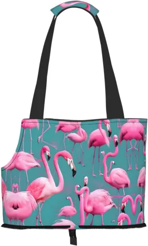A Flock of Flamingos Printed pet Shoulder Bag, Suitable for Small Dogs and Cats, Shopping and Travel Dual-Purpose Bag