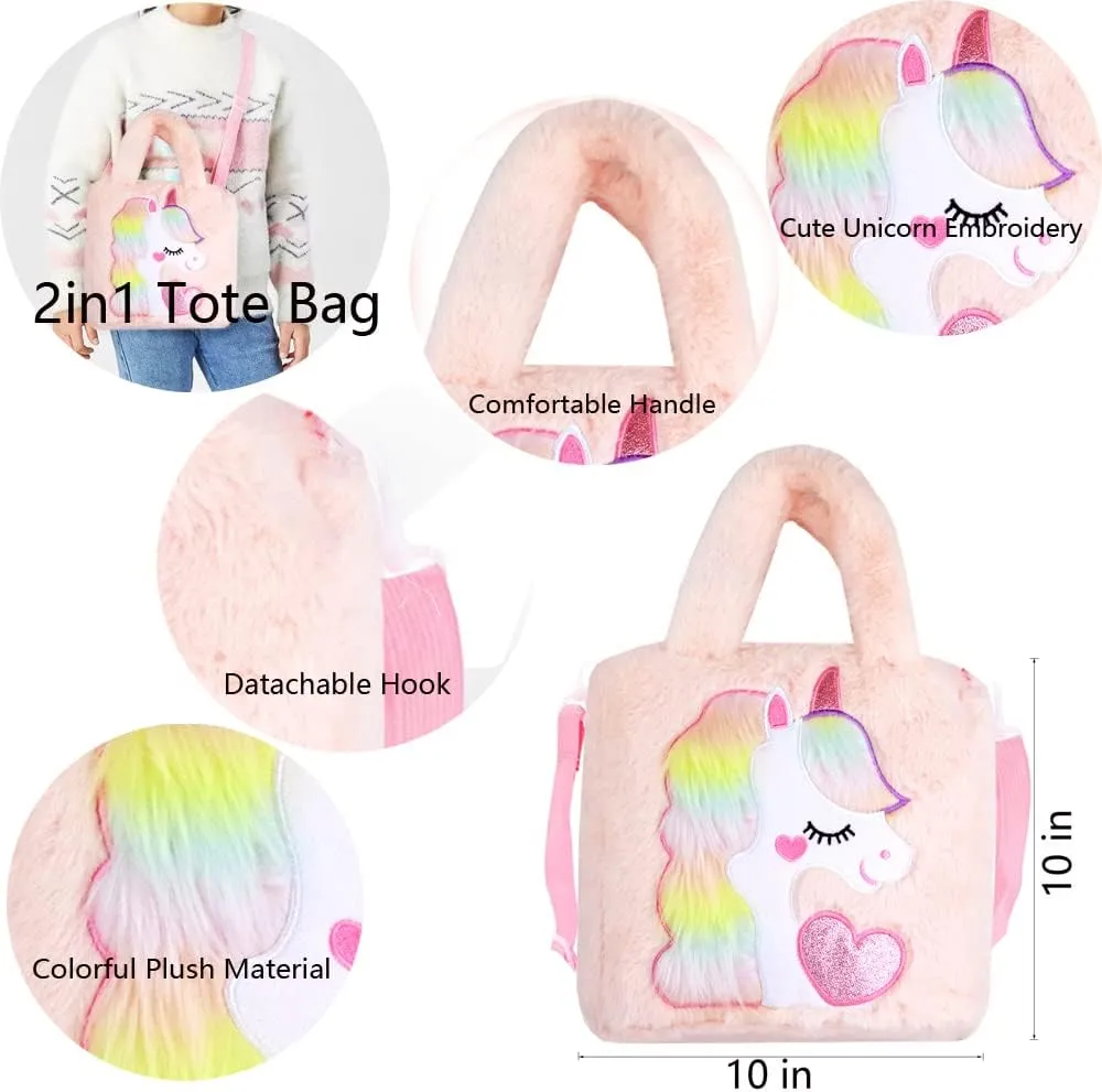 Abhay Plush Unicorn Tote Bag Backpack - School Girls Handbag for Travel and Cute Bookbag for Unicorn Party Supplies