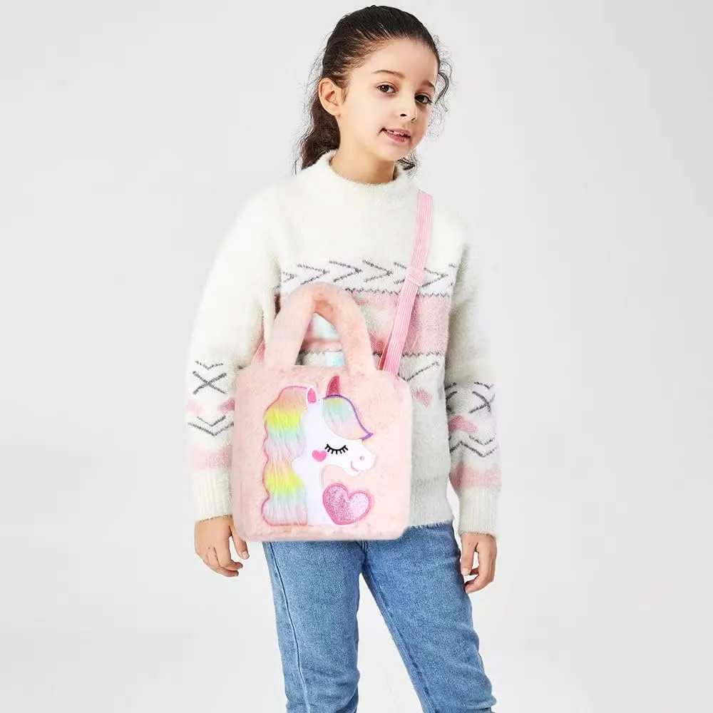 Abhay Plush Unicorn Tote Bag Backpack - School Girls Handbag for Travel and Cute Bookbag for Unicorn Party Supplies