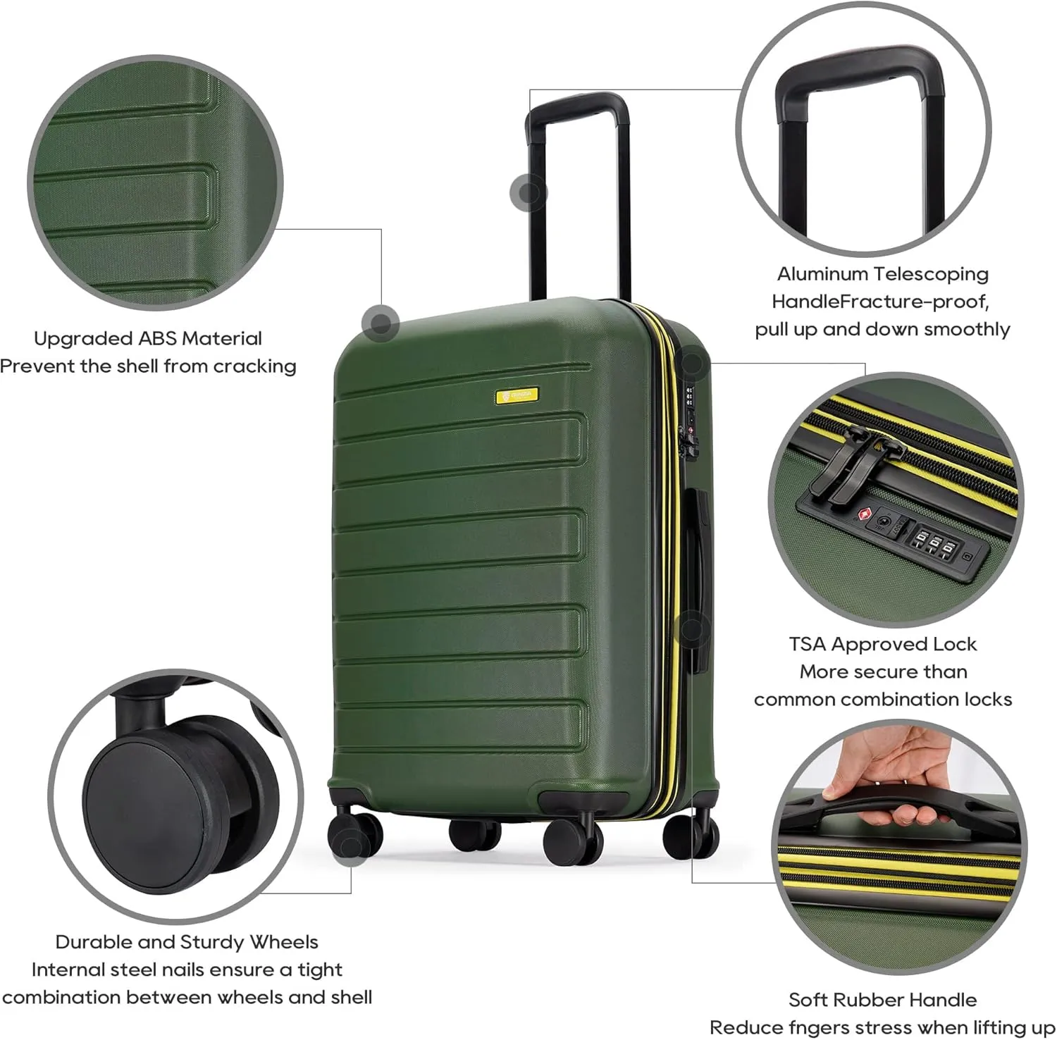 ABS Luggage with TSA Locks,20inch Carry-On Expandable, and Friction-Resistant in Dark green Spinner Suitcases