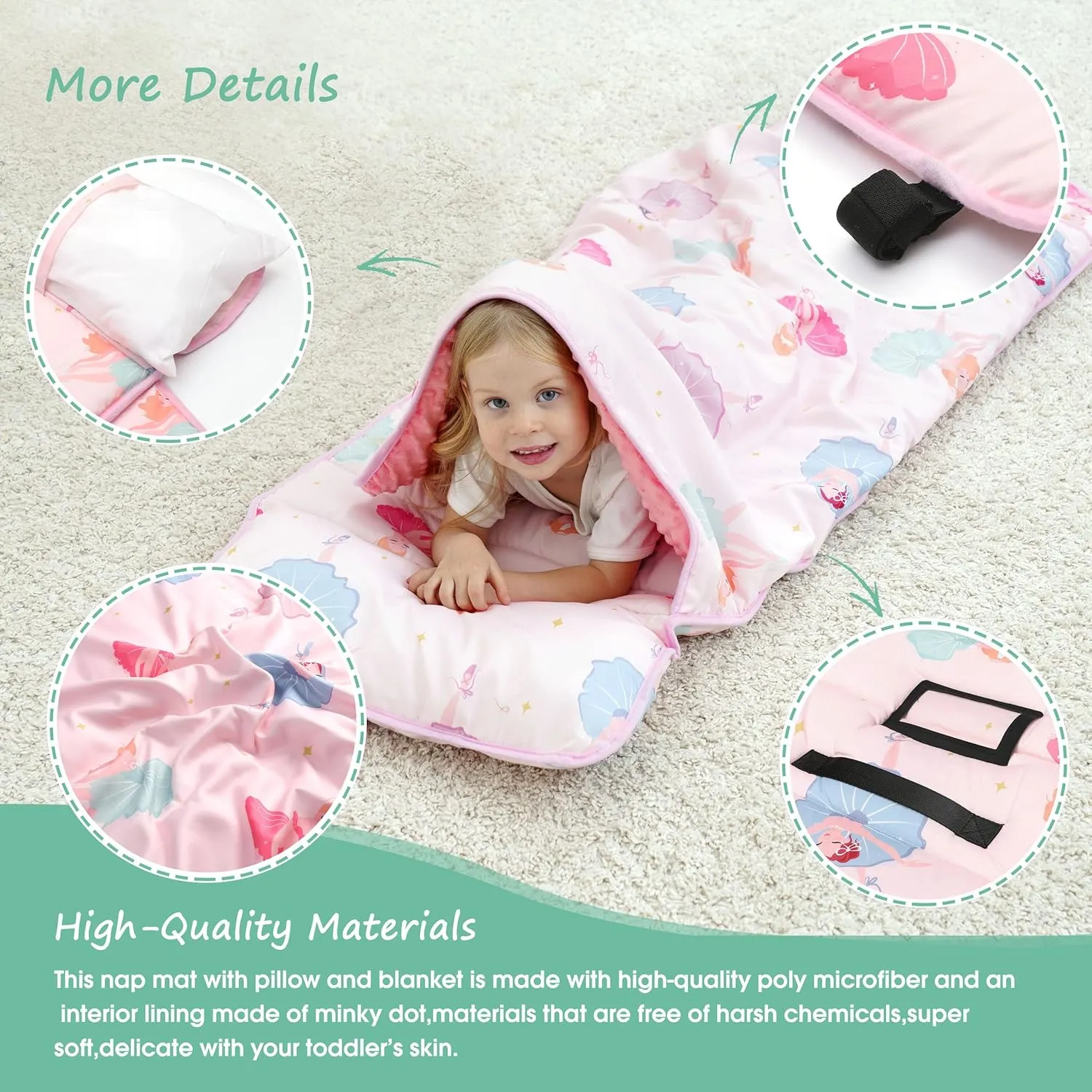 ACRABROS Toddler Nap Mat with Pillow and Blanket, Extra Large Rolled Napping Mats,Slumber Bags for Boys Girls,Kids Sleeping Bag for Daycare, Preschool Travel Camping, Ballet, King
