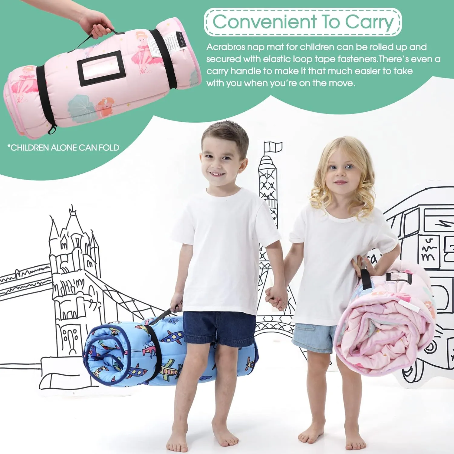 ACRABROS Toddler Nap Mat with Pillow and Blanket, Extra Large Rolled Napping Mats,Slumber Bags for Boys Girls,Kids Sleeping Bag for Daycare, Preschool Travel Camping, Ballet, King