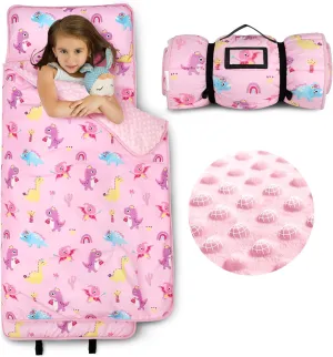 ACRABROS Toddler Nap Mat with Pillow and Blanket, Extra Large Rolled Napping Mats,Slumber Bags for Boys Girls,Kids Sleeping Bag for Daycare, Preschool Travel Camping, Colorful Dinosaur