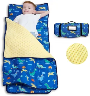ACRABROS Toddler Nap Mat with Pillow and Blanket, Extra Large Rolled Napping Mats,Slumber Bags for Boys Girls,Kids Sleeping Bag for Daycare, Preschool Travel Camping, Dinosaur