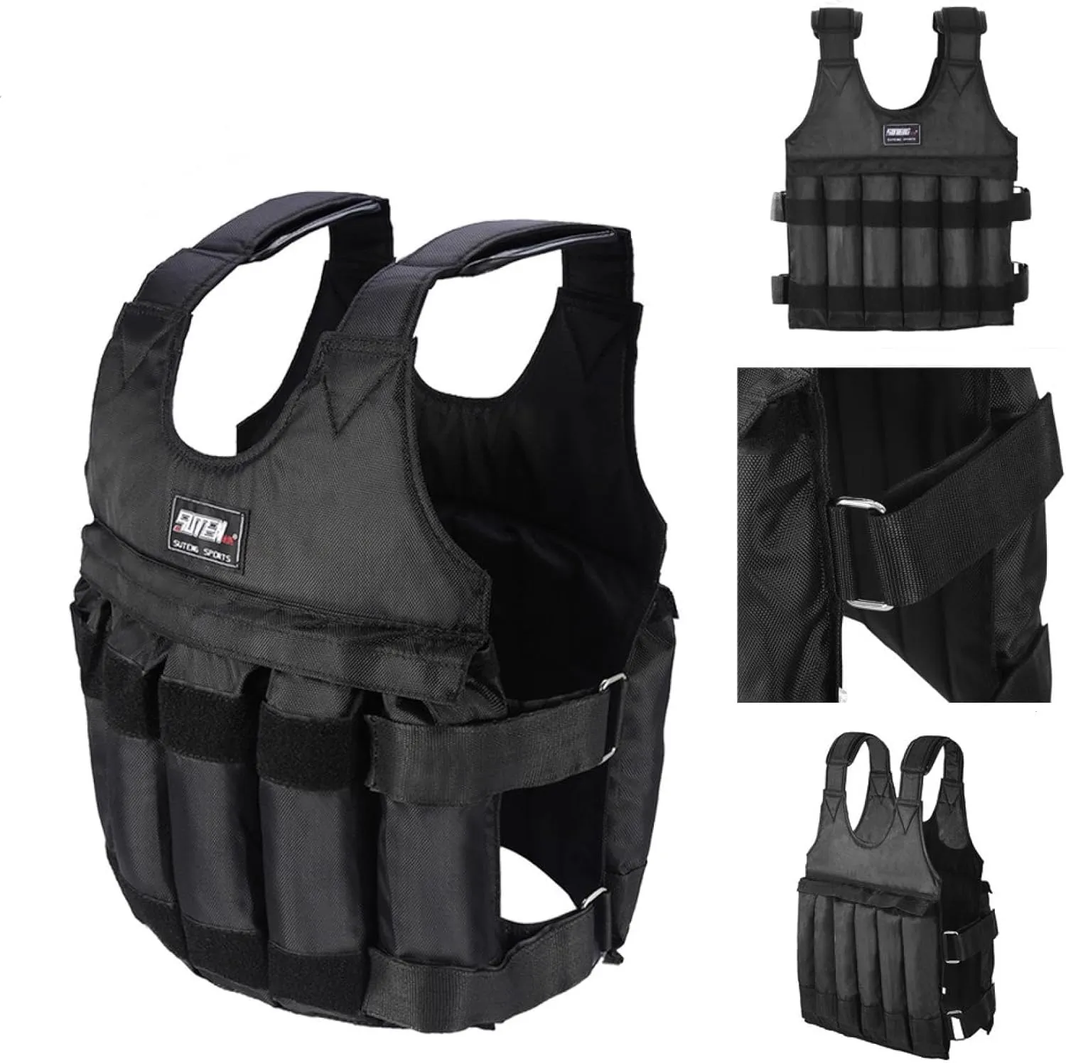 Adjustable Weighted Vest Up to 110LB with 12 Bags Workout Weight Vest Exercise Training Fitness Jacket Running Vest for Man Woman (Not Including Sand and Steel)