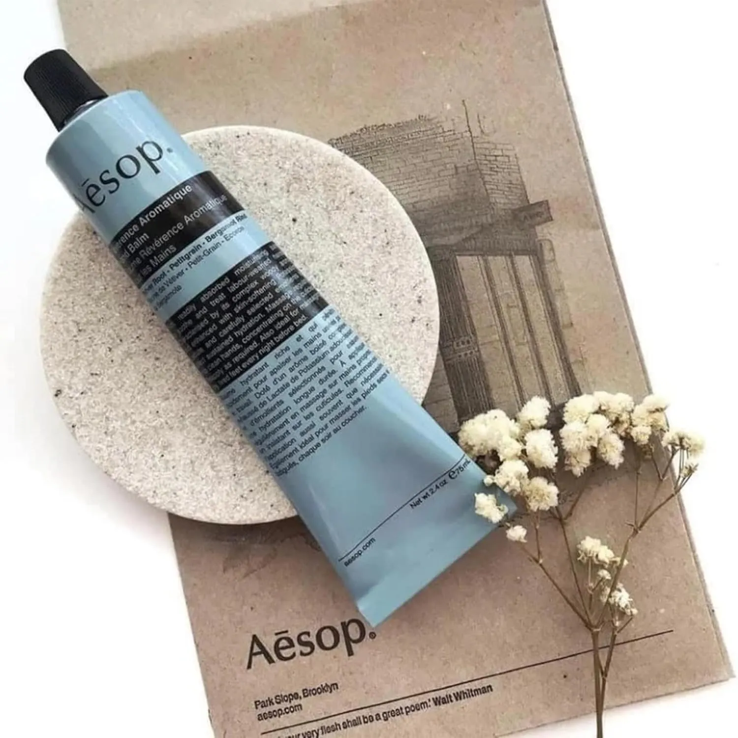 Aesop Reverence Aromatique Travel Size Hand Balm | Lotion that Gently Exfoliates Dry Hands   Nourishes with Macadamia Seed Oil and Shea Butter | 2.4 oz / 75 mL (Pack of 2)