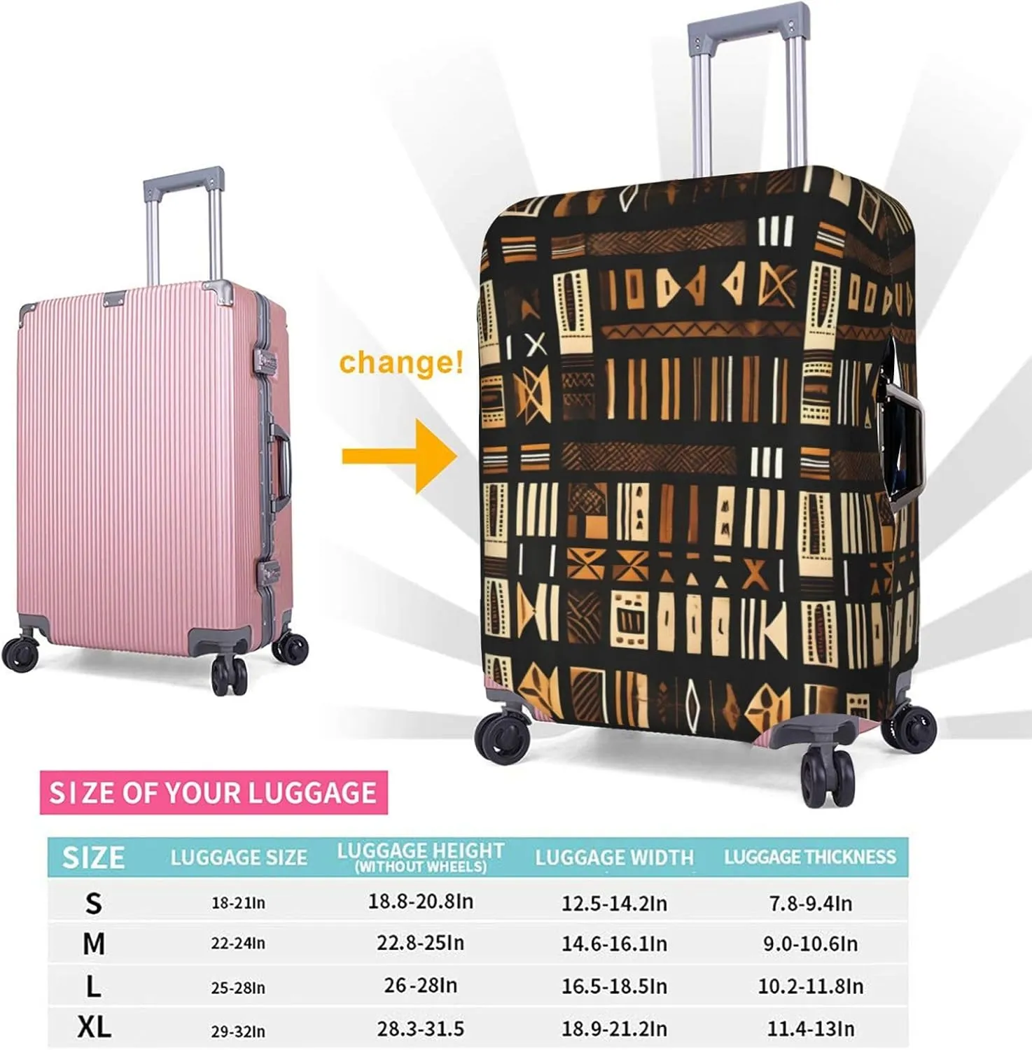 African Mud Cloth Tribal Print Luggage Cover For Suitcases, Elastic Travel Bag For Luggage, Stylish Design