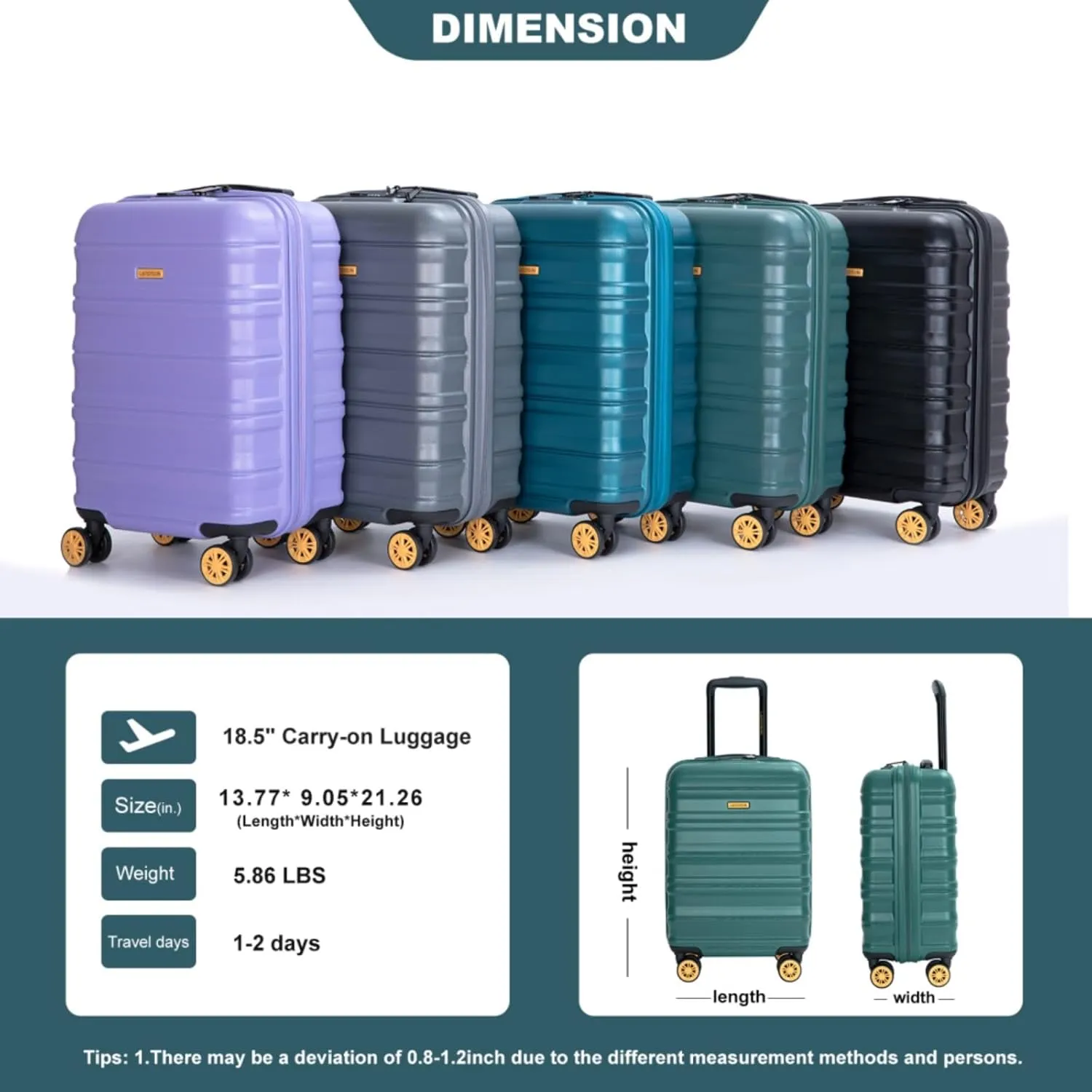 Airline Perfect 18.5" Carry On - Ultra Lightweight Hardshell Suitcase with 360° Spinner Wheels Fits Overhead Bins (Dark Green   ABS PC)