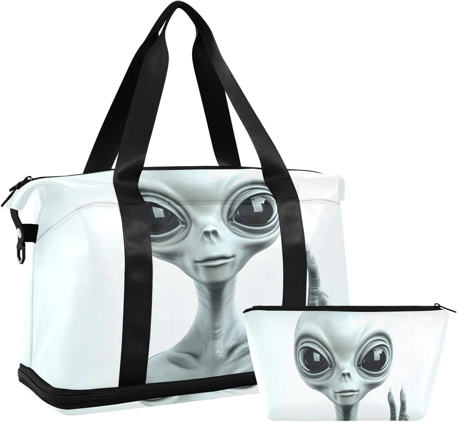 AIXIWAWA Duffel Bag Alien Say Hello Print with for Travel Gym with Shoes Compartment Large Capacity with Toiletry Bag