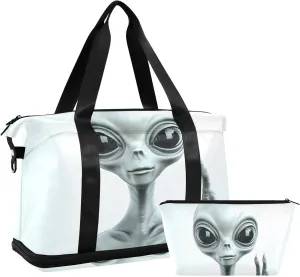 AIXIWAWA Duffel Bag Alien Say Hello Print with for Travel Gym with Shoes Compartment Large Capacity with Toiletry Bag